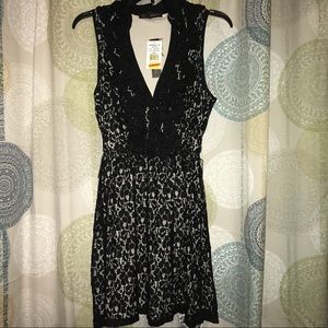 Juniors black and beige lace dress